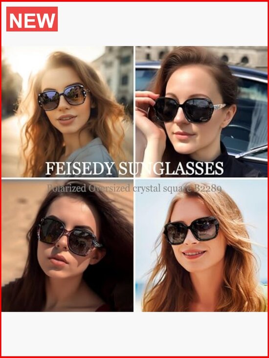 Polarized Women Square Sunglasses Sparkling Composite Frame